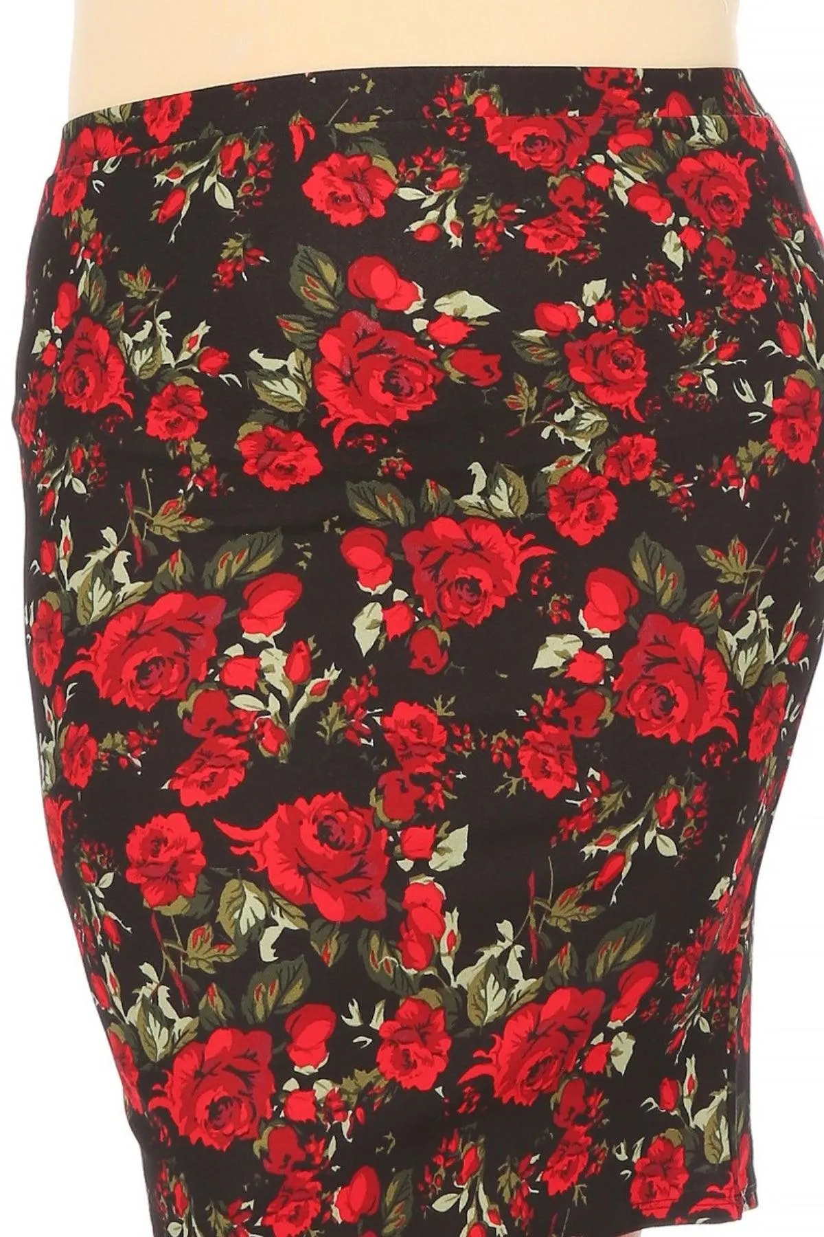 Women's Plus Size Floral Print Knee-Length Fitted Style Pencil Skirt