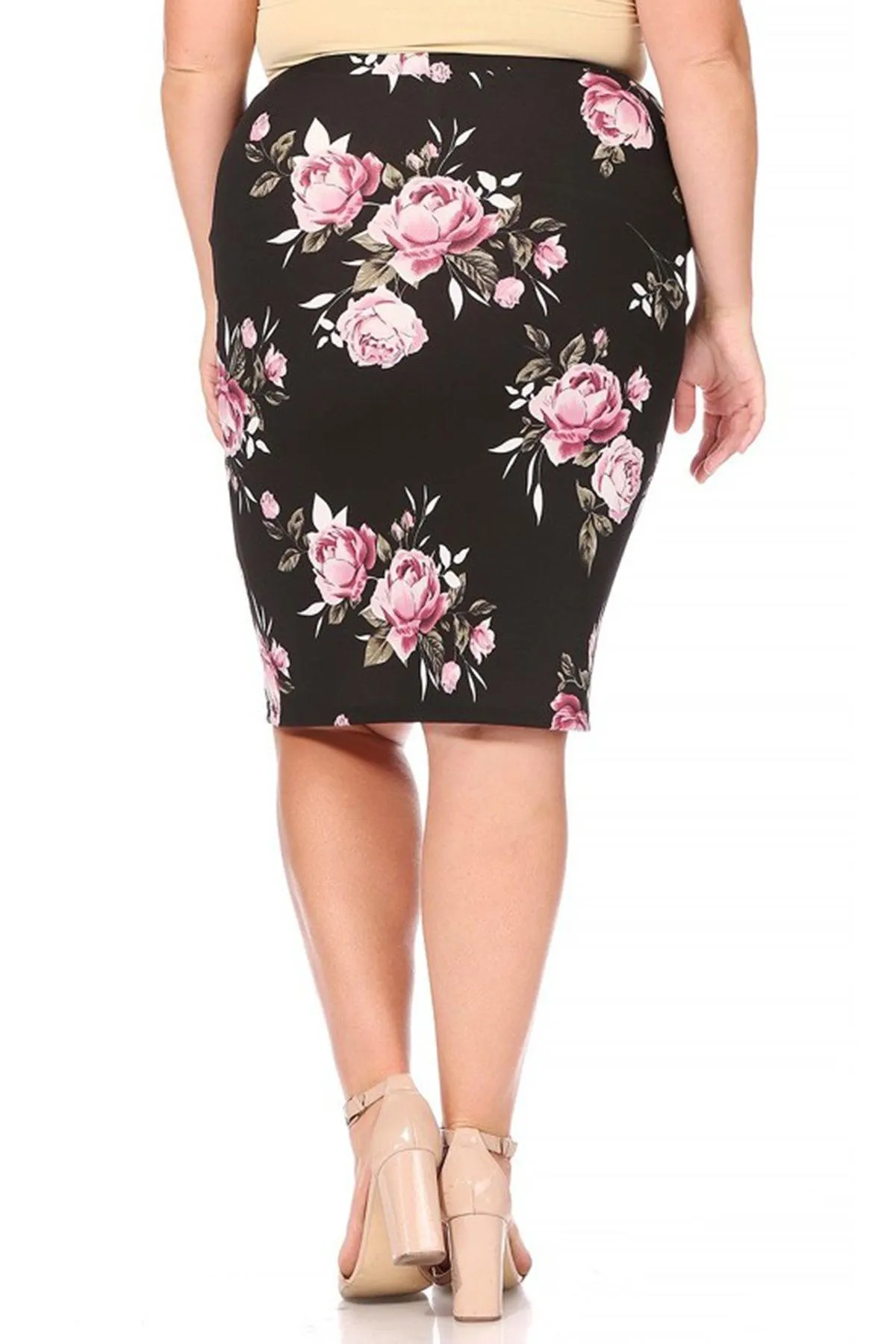 Women's Plus Size Floral Print Knee-Length Fitted Style Pencil Skirt