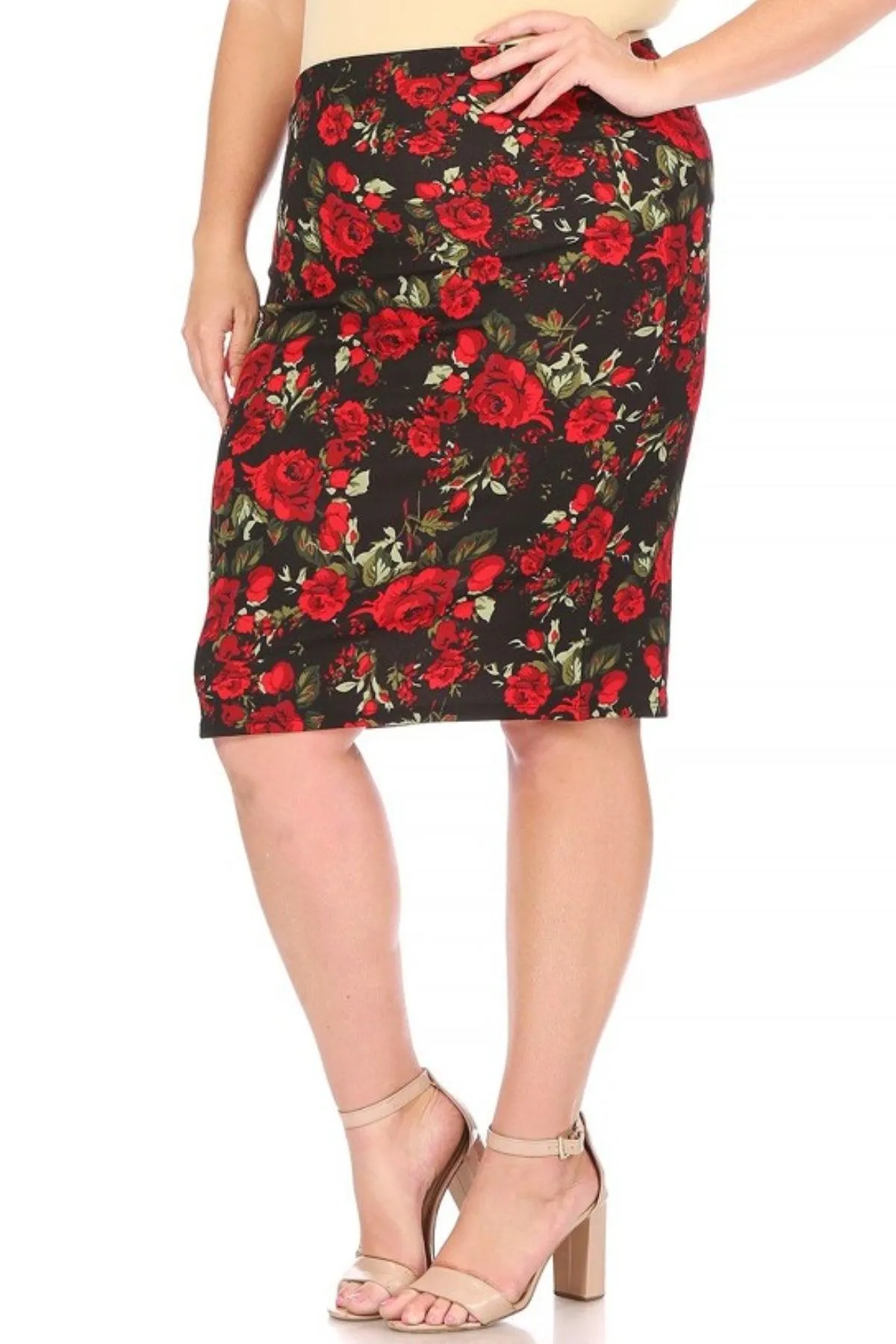 Women's Plus Size Floral Print Knee-Length Fitted Style Pencil Skirt