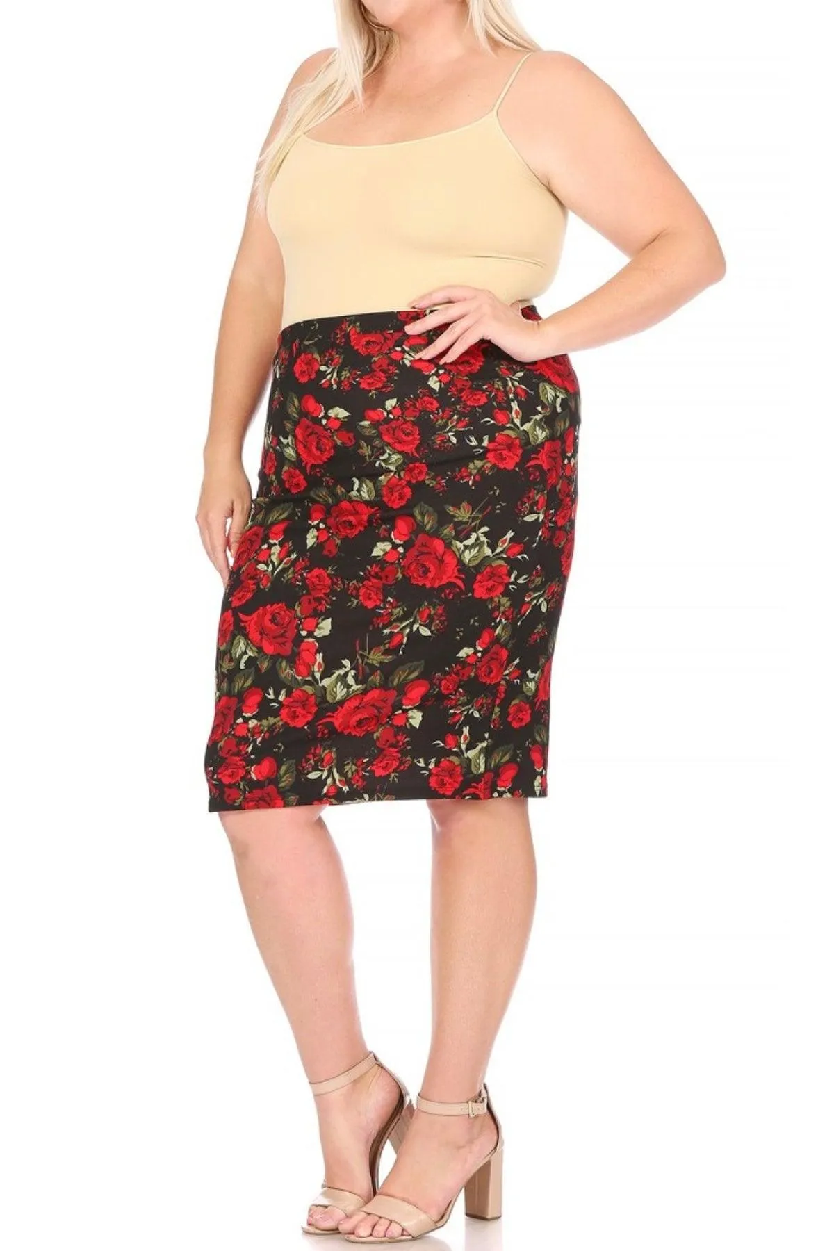 Women's Plus Size Floral Print Knee-Length Fitted Style Pencil Skirt