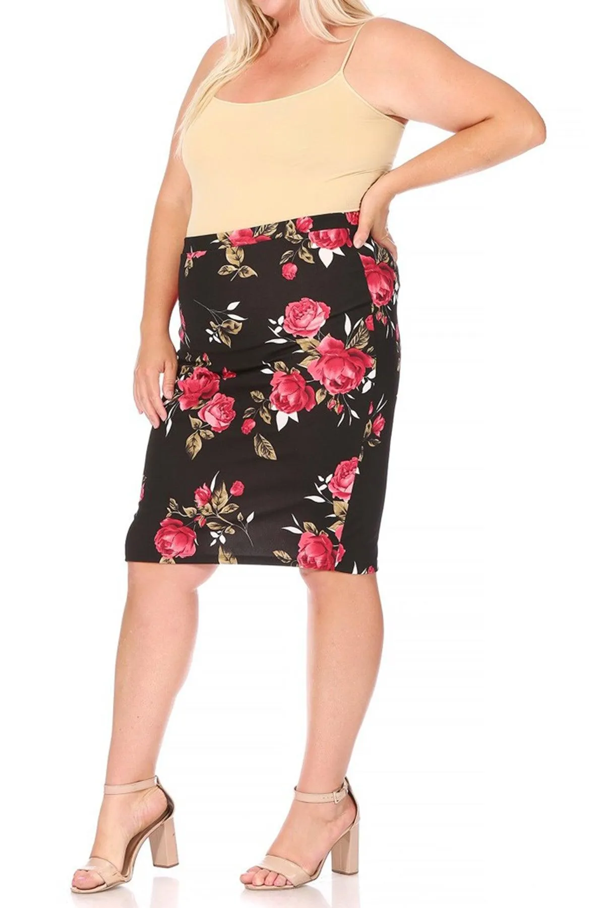 Women's Plus Size Floral Print Knee-Length Fitted Style Pencil Skirt