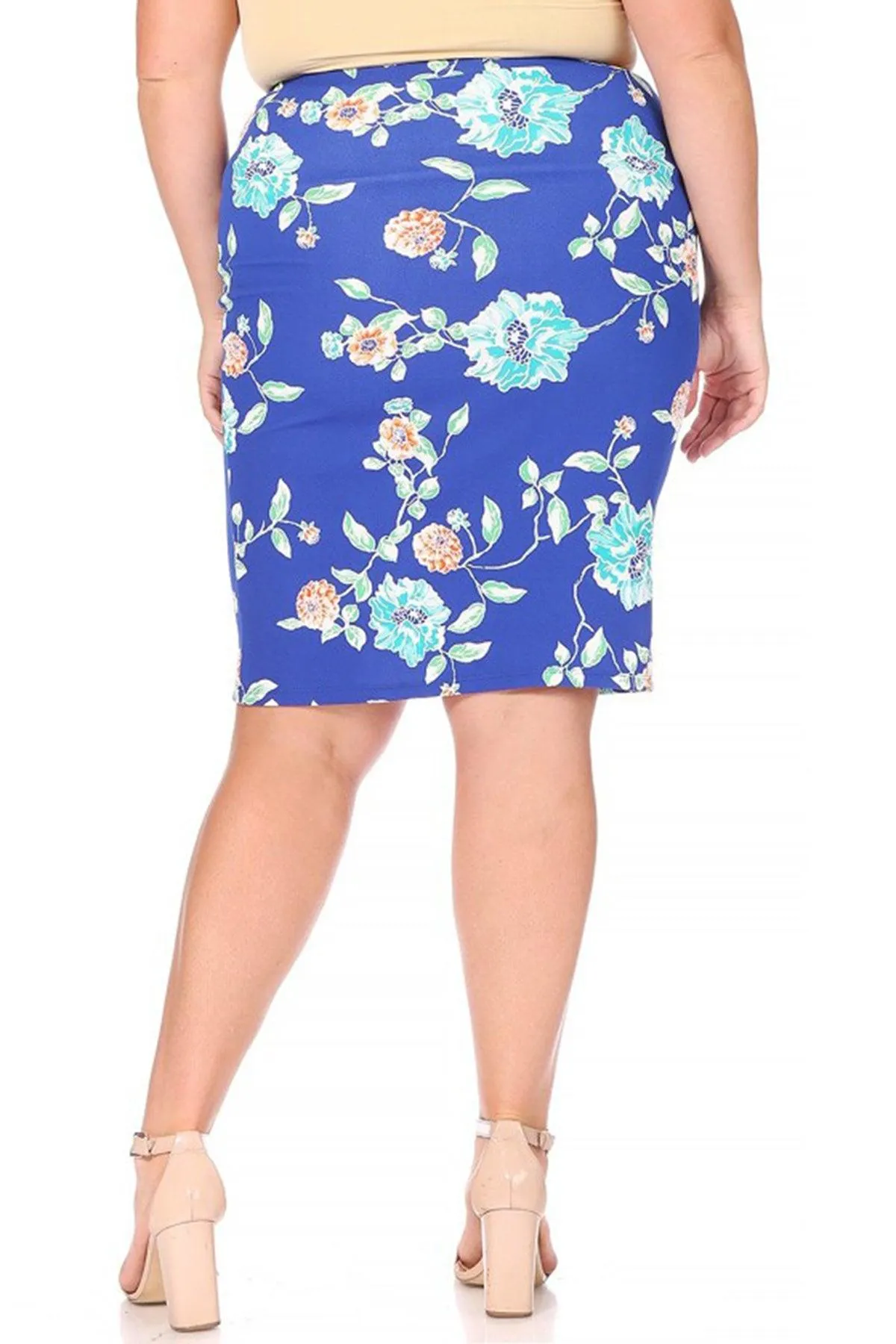 Women's Plus Size Floral Print Knee-Length Fitted Style Pencil Skirt