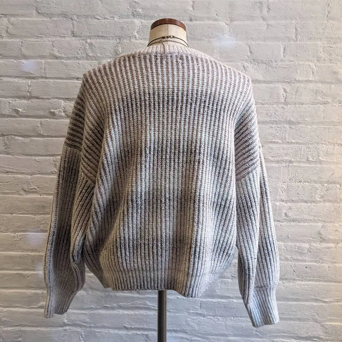 Y2K Vintage Grunge Stripe Chunky Knit Sweater Neutral Minimalist Ombre Fuzzy Top