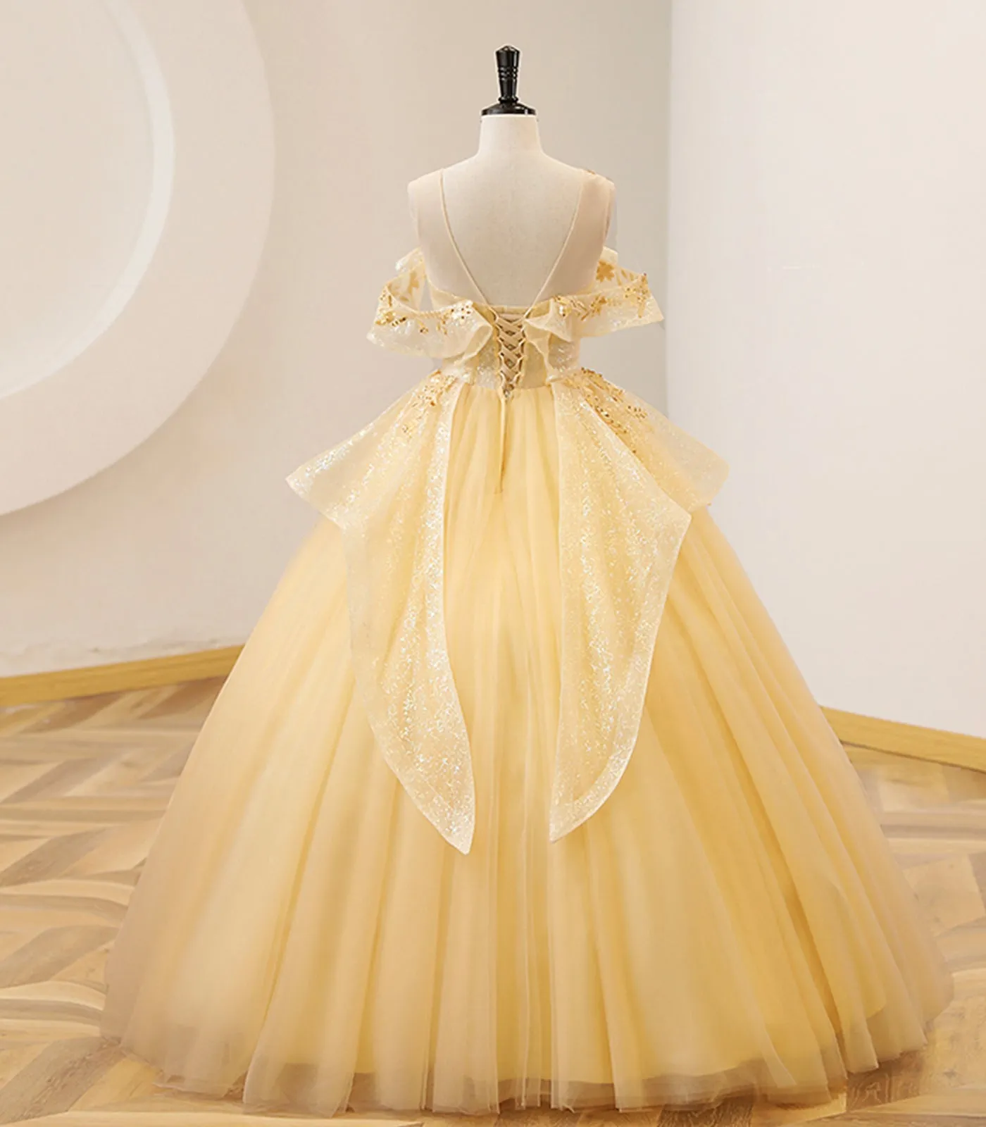 YELLOW BALL GOWN BEADED SWEET 16 DRESS, YELLOW LONG PROM DRESS FORMAL DRESS      fg5012