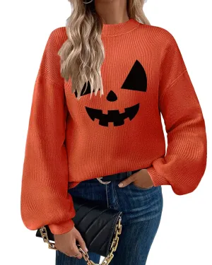 Zeagoo Sweaters for Women 2024 Fashion Trendy Long Sleeve Turtleneck Pullover Lantern Knit Sweater Tops Orange