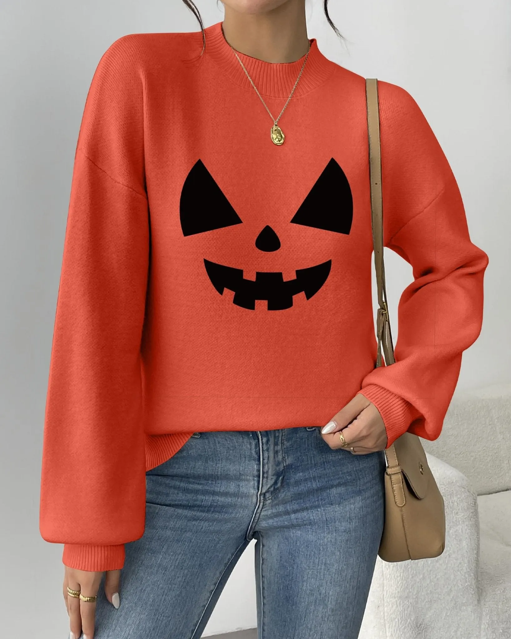 Zeagoo Sweaters for Women 2024 Fashion Trendy Long Sleeve Turtleneck Pullover Lantern Knit Sweater Tops Orange